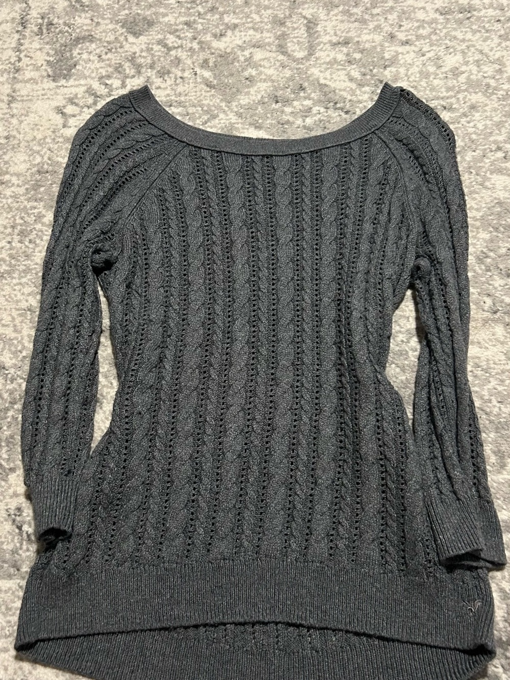 American Eagle Outfitters Black Cable-Knit Scoop Neck Long Sleeve Top